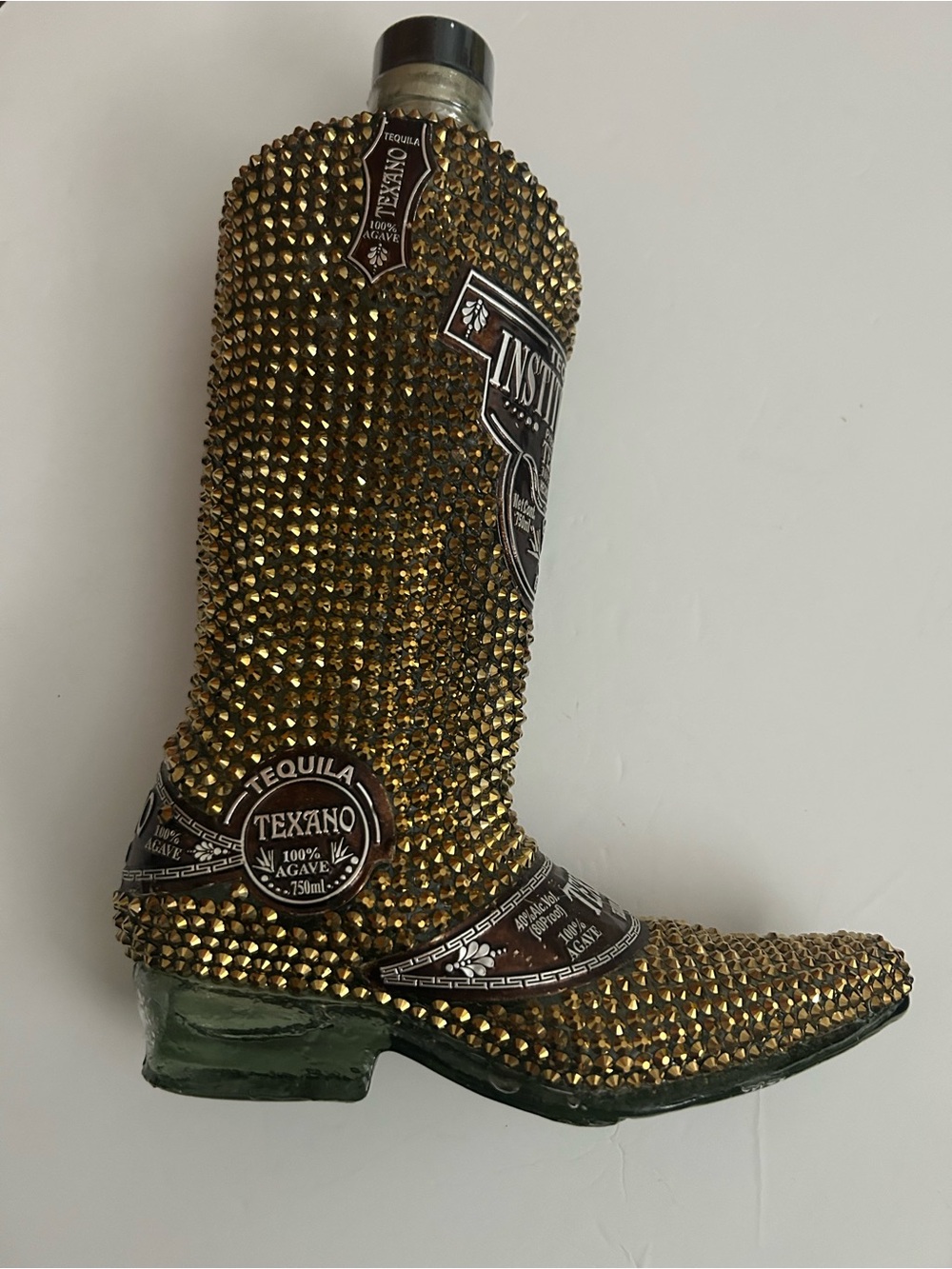 Embellished Gold Rhinestone Cowboy Boot Bottle Tequila